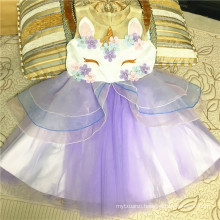 Hot selling summer flower unicorn girl dresses for 7 years old